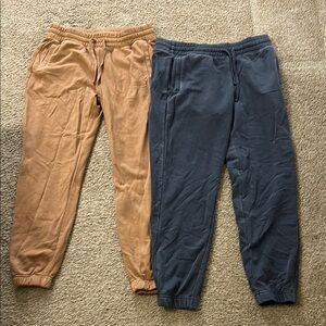 Tan and Blue/Grey Jogger Pants Set